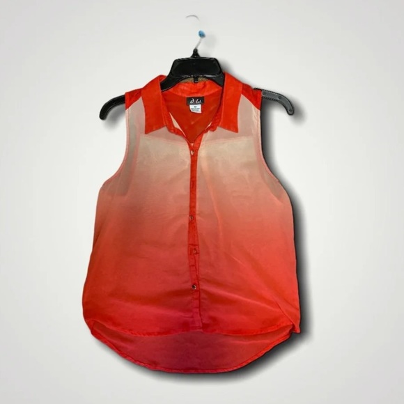 Womens ombré orange collar button sleeveless top - Picture 3 of 10